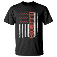 Illinois Pride T Shirt Vintage American Flag Distressed Varsity Aesthetic Letters IL State