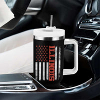 Illinois Pride Tumbler With Handle Vintage American Flag Distressed Varsity Aesthetic Letters IL State