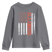 Illinois Pride Youth Sweatshirt Vintage American Flag Distressed Varsity Aesthetic Letters IL State