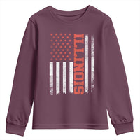 Illinois Pride Youth Sweatshirt Vintage American Flag Distressed Varsity Aesthetic Letters IL State