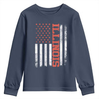 Illinois Pride Youth Sweatshirt Vintage American Flag Distressed Varsity Aesthetic Letters IL State
