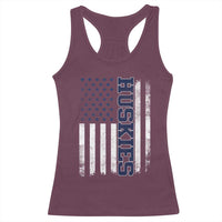 Husky Lover Sports Varsity Aesthetic Letters Vintage American Flag Racerback Tank Top