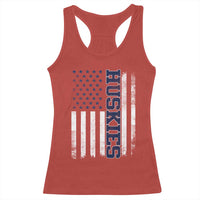 Husky Lover Sports Varsity Aesthetic Letters Vintage American Flag Racerback Tank Top