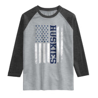 Husky Lover Sports Varsity Aesthetic Letters Vintage American Flag Raglan Shirt
