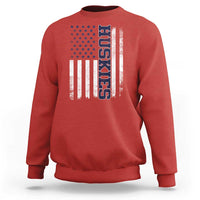 Husky Lover Sports Varsity Aesthetic Letters Vintage American Flag Sweatshirt