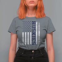 Husky Lover Sports Varsity Aesthetic Letters Vintage American Flag T Shirt For Women