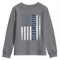Husky Lover Sports Varsity Aesthetic Letters Vintage American Flag Youth Sweatshirt