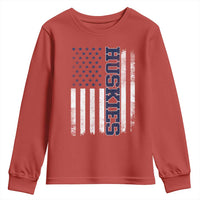 Husky Lover Sports Varsity Aesthetic Letters Vintage American Flag Youth Sweatshirt