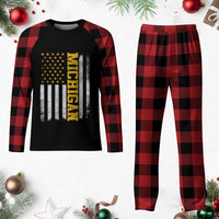 Michigan Pride Plaid Pajama Set Vintage American Flag Distressed Varsity Aesthetic Letters MI State