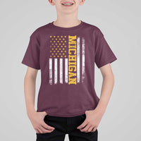Michigan Pride T Shirt For Kid Vintage American Flag Distressed Varsity Aesthetic Letters MI State