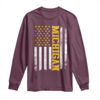 Michigan Pride Long Sleeve Shirt Vintage American Flag Distressed Varsity Aesthetic Letters MI State