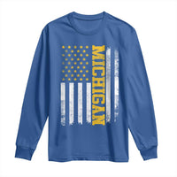 Michigan Pride Long Sleeve Shirt Vintage American Flag Distressed Varsity Aesthetic Letters MI State