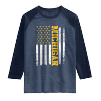 Michigan Pride Raglan Shirt Vintage American Flag Distressed Varsity Aesthetic Letters MI State