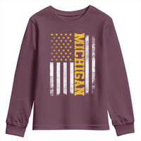 Michigan Pride Youth Sweatshirt Vintage American Flag Distressed Varsity Aesthetic Letters MI State