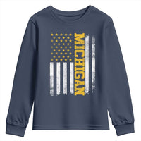 Michigan Pride Youth Sweatshirt Vintage American Flag Distressed Varsity Aesthetic Letters MI State