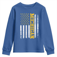 Michigan Pride Youth Sweatshirt Vintage American Flag Distressed Varsity Aesthetic Letters MI State