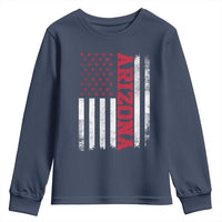 Arizona Pride Youth Sweatshirt Vintage American Flag Distressed Varsity Aesthetic Letters AZ State