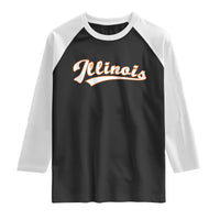 Illinois Vintage Orange Varsity Script Text Classic Sports Jersey Style Raglan Shirt