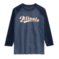 Illinois Vintage Orange Varsity Script Text Classic Sports Jersey Style Raglan Shirt