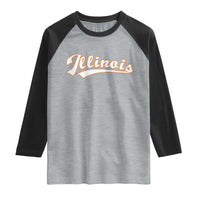 Illinois Vintage Orange Varsity Script Text Classic Sports Jersey Style Raglan Shirt