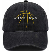 Michigan Fan Basketball Grooves Graphic MI State Washed Cotton Baseball Cap