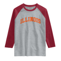 Illinois Sports Fan Raglan Shirt Vintage Orange Blue Throwback Text IL State