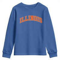 Illinois Sports Fan Youth Sweatshirt Vintage Orange Blue Throwback Text IL State