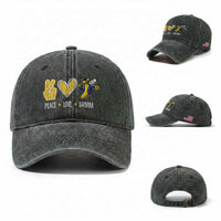 Funny Peace Love Banana Washed Cotton Baseball Cap Cute Banana Peace Sign Heart