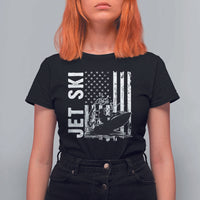 Jet Ski Lover T Shirt For Women Vintage Ski Rider American Flag Water Sport - Wonder Print Shop