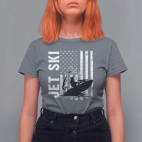 Jet Ski Lover T Shirt For Women Vintage Ski Rider American Flag Water Sport - Wonder Print Shop