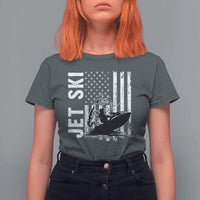 Jet Ski Lover T Shirt For Women Vintage Ski Rider American Flag Water Sport - Wonder Print Shop