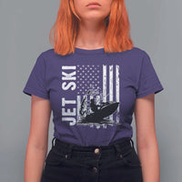 Jet Ski Lover T Shirt For Women Vintage Ski Rider American Flag Water Sport - Wonder Print Shop