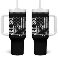 Jet Ski Lover Tumbler With Handle Vintage Ski Rider American Flag Water Sport - Wonder Print Shop