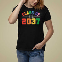 Class Of 2037 T Shirt For Women Grow With Me First Day of School Graduation Mortarboard - Wonder Print Shop