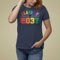 Class Of 2037 T Shirt For Women Grow With Me First Day of School Graduation Mortarboard - Wonder Print Shop