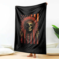 Native American Indian Chief Skull Headdress Vintage USA Flag Throw Blanket - Wonder Print Shop
