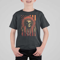 Native American Indian Chief Skull Headdress Vintage USA Flag T Shirt For Kid - Wonder Print Shop