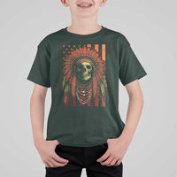 Native American Indian Chief Skull Headdress Vintage USA Flag T Shirt For Kid - Wonder Print Shop