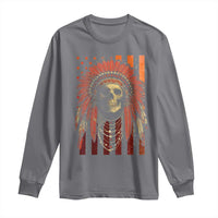 Native American Indian Chief Skull Headdress Vintage USA Flag Long Sleeve Shirt - Wonder Print Shop