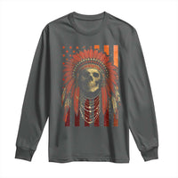 Native American Indian Chief Skull Headdress Vintage USA Flag Long Sleeve Shirt - Wonder Print Shop