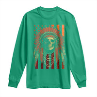 Native American Indian Chief Skull Headdress Vintage USA Flag Long Sleeve Shirt - Wonder Print Shop