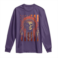 Native American Indian Chief Skull Headdress Vintage USA Flag Long Sleeve Shirt - Wonder Print Shop