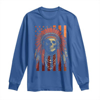Native American Indian Chief Skull Headdress Vintage USA Flag Long Sleeve Shirt - Wonder Print Shop