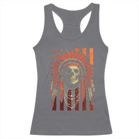 Native American Indian Chief Skull Headdress Vintage USA Flag Racerback Tank Top - Wonder Print Shop