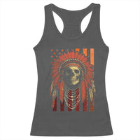Native American Indian Chief Skull Headdress Vintage USA Flag Racerback Tank Top - Wonder Print Shop