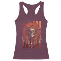 Native American Indian Chief Skull Headdress Vintage USA Flag Racerback Tank Top - Wonder Print Shop