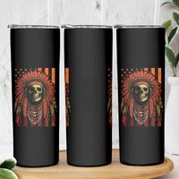 Native American Indian Chief Skull Headdress Vintage USA Flag Skinny Tumbler - Wonder Print Shop