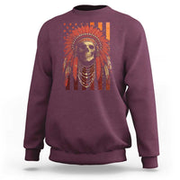 Native American Indian Chief Skull Headdress Vintage USA Flag Sweatshirt - Wonder Print Shop