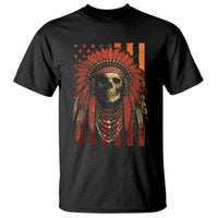 Native American Indian Chief Skull Headdress Vintage USA Flag T Shirt - Wonder Print Shop
