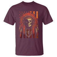 Native American Indian Chief Skull Headdress Vintage USA Flag T Shirt - Wonder Print Shop